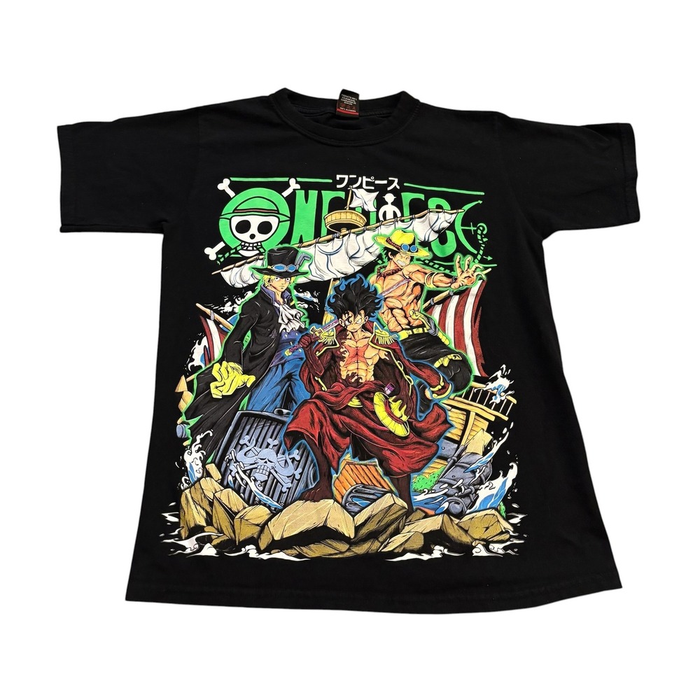 Rockstar One Piece Anime Graphic T-Shirt Mens Small Black Luffy Ace Sabo Shirt